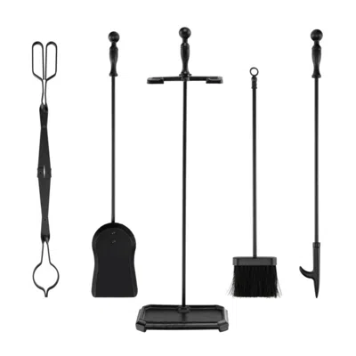 Hivvago 5-piece Fireplace Tool Set With Tong Brush Shovel Poker Stand-black In Brown