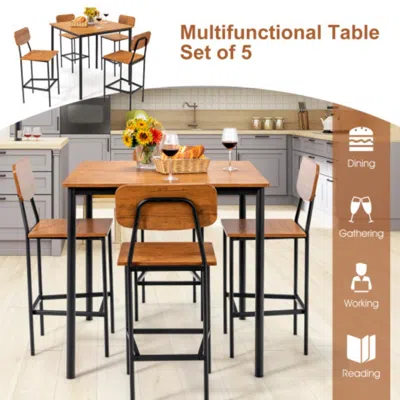 Hivvago 5-piece Industrial Dining Table Set With Counter Height Table And 4 Bar Stools-walnut