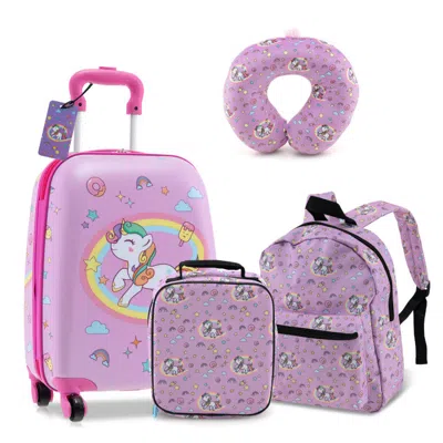 Hivvago 5 Piece Kids Luggage Set With Backpack Neck Pillow Name Tag Lunch Bag