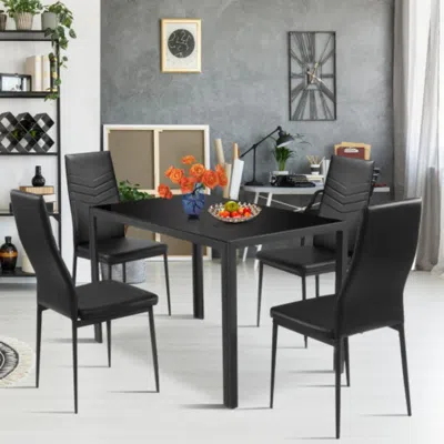 Hivvago 5 Piece Kitchen Dining Set Glass Metal Table And 4 Chairs Breakfast Furniture