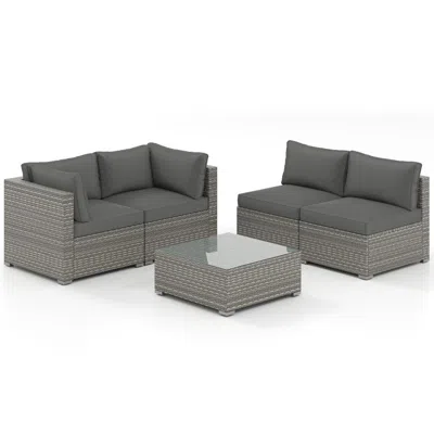 Hivvago 5-piece Outdoor Patio Sectional Sofa Couch And Glass Coffee Table With Cushions