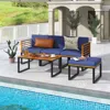 Hivvago 5-piece Patio Acacia Wood Chair Set With Ottoman And Coffee Table-navy