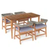 Hivvago 5 Piece Patio Dining Set Solid Wood With Rattan Backrest And Cushions In Brown