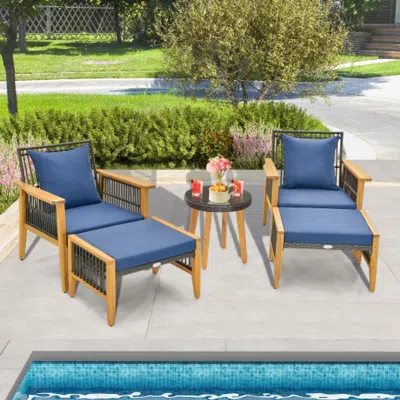 Hivvago 5 Piece Patio Furniture Set With Coffee Table And 2 Ottomans-navy In Brown