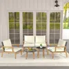 Hivvago 5 Piece Rattan Furniture Set Wicker Woven Sofa Set With 2 Tempered Glass Coffee Tables-off White
