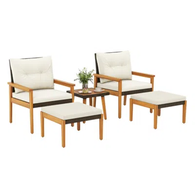 Hivvago 5 Piece Rattan Furniture Set With Square Coffee Table-white