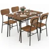 Hivvago 5-piece Table Set For 4 With Metal Frame And Storage Rack-brown