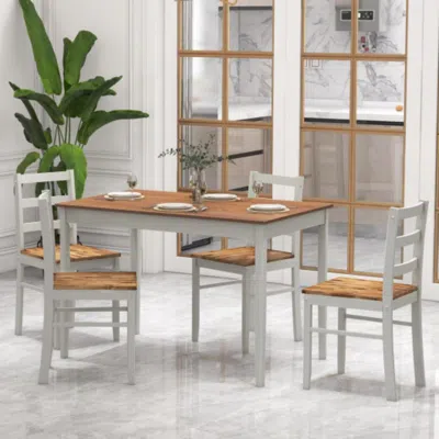 Hivvago 5-piece Wooden Dining Set With Rectangular Table And 4 Chairs-coffee