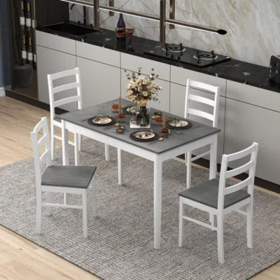 Hivvago 5-piece Wooden Dining Set With Rectangular Table And 4 Chairs-gray