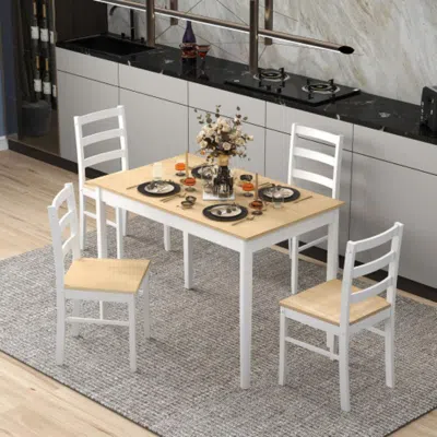 Hivvago 5-piece Wooden Dining Set With Rectangular Table And 4 Chairs-natural