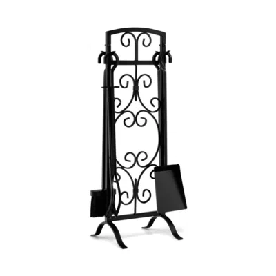 Hivvago 5 Piece Wrought Iron Fireplace Tools With Decor Holder-black In Brown
