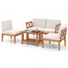 Hivvago 5 Pieces Acacia Wood Patio Furniture Set Outdoor Sectional Conversation Set With Cushions-off White