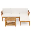 Hivvago 5 Pieces Acacia Wood Patio Furniture Set With 2-tier Coffee Table And Cushions-white