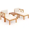 Hivvago 5 Pieces Acacia Wood Patio Lounge Chair Set With Ottomans And Cushions-white