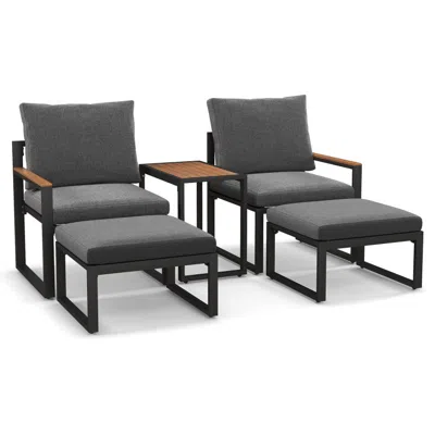 Hivvago 5 Pieces Aluminum Frame Weatherproof Outdoor Conversation Set With Soft Cushions-gray