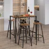 Hivvago 5 Pieces Bar Table And Stools Set With Wine Rack And Glass Holder-rustic Brown