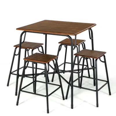 Hivvago 5 Pieces Bar Table Set With 4 Counter Height Backless Stools-rustic Brown