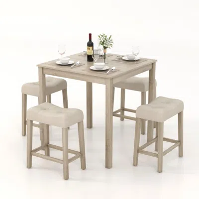 Hivvago 5 Pieces Bar Table Set With Square Table And 4 Padded Stools-gray In Neutral