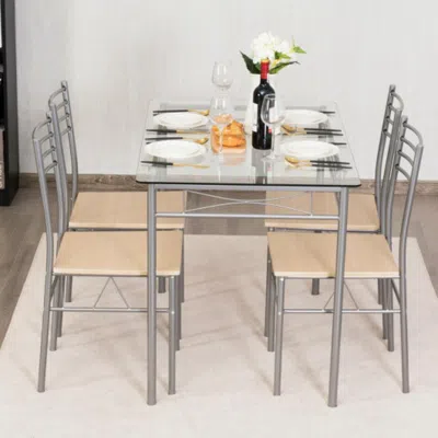 Hivvago 5 Pieces Dining Set Glass Table And 4 Chairs