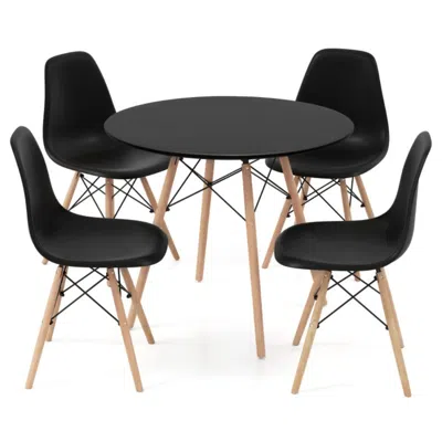 Hivvago 5 Pieces Dining Table Set With Solid Wood Leg In Black