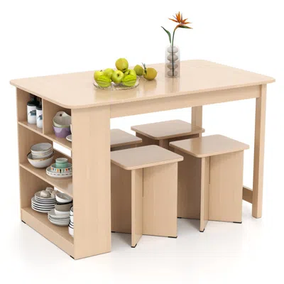Hivvago 5 Pieces Dining Table Set With Storage Shelf And 4 Stools