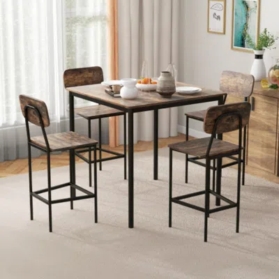 Hivvago 5 Pieces Industrial Dining Table Set With Counter Height Table And 4 Bar Stools-coffee