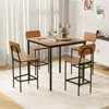 Hivvago 5 Pieces Industrial Dining Table Set With Counter Height Table And 4 Bar Stools-dark Brown