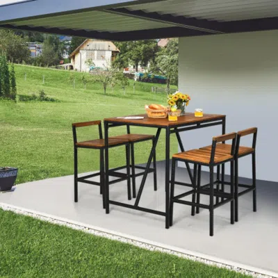 Hivvago 5 Pieces Outdoor Acacia Wood And Pe Rattan Bar Set