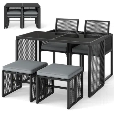 Hivvago 5 Pieces Outdoor Conversation Set With Removable Cushions For Backyard Porch-gray