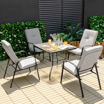Hivvago 5 Pieces Outdoor Dining Set With 4 Stackable Chair And High-back Cushions In Black