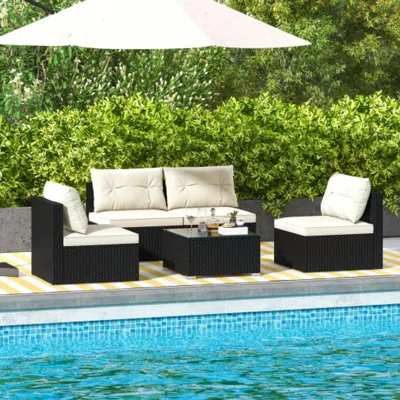 Hivvago 5 Pieces Outdoor Patio Furniture Set With Cushions And Coffee Table In White