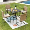 Hivvago 5 Pieces Outdoor Rattan Bistro Bar Stool Table Set With Cushions