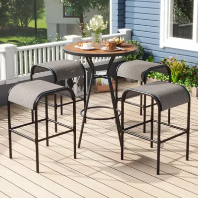 Hivvago 5 Pieces Outdoor Round Bar Table Set With 1.6 Inches Umbrella Hole