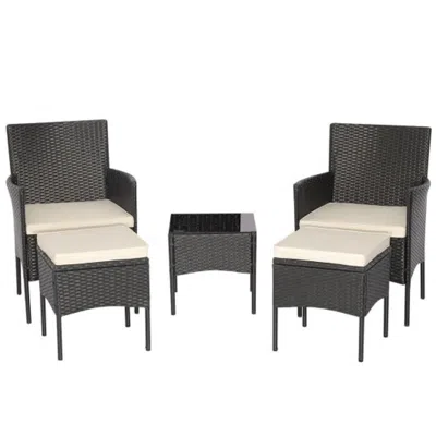 Hivvago 5 Pieces Outdoor Wicker Sofa Set With Coffee Table And 2 Ottomans In White
