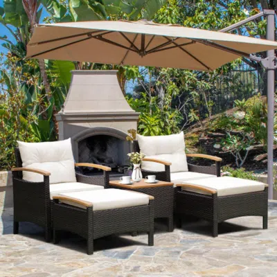 Hivvago 5 Pieces Patio Conversation Set With Cushions Coffee Table And 2 Ottomans In White