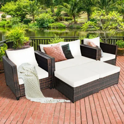 Hivvago 5 Pieces Patio Cushioned Rattan Furniture Set-turquoise In White