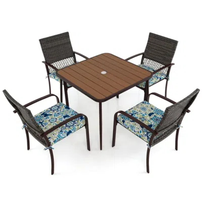 Hivvago 5 Pieces Patio Dining Set 4 Cushioned Rattan Armchairs And Square Table In Black