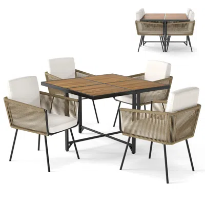 Hivvago 5 Pieces Patio Dining Set With Acacia Wood Tabletop In Brown