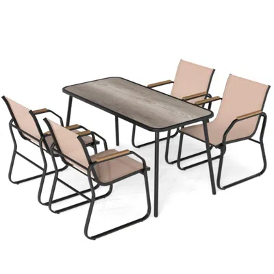 Hivvago 5 Pieces Patio Dining Set With Rectangular Table And Fabric Chairs-brown In Neutral