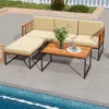 Hivvago 5 Pieces Patio Furniture Set Acacia Wood Sectional Set With Heavy-duty Metal Frame-beige
