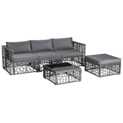 Hivvago 5 Pieces Patio Pe Rattan Wicker Sofa Furniture Set-gray In Black