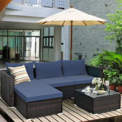 Hivvago 5 Pieces Patio Rattan Furniture Set With Coffee Table-turquoise In Blue