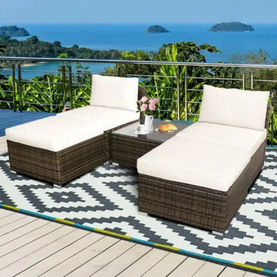 Hivvago 5 Pieces Patio Rattan Furniture Set With Cushioned Armless Sofa-turquoise In Brown