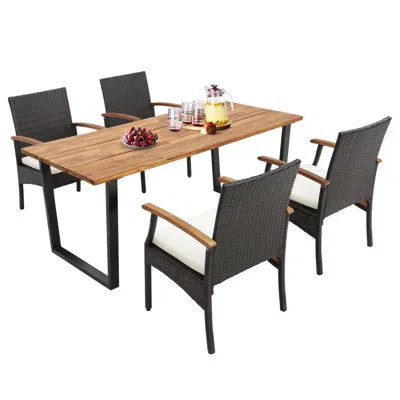 Hivvago 5 Pieces Patio Wicker Chair And Dining Table Set With 2 Inch Umbrella Hole In Brown