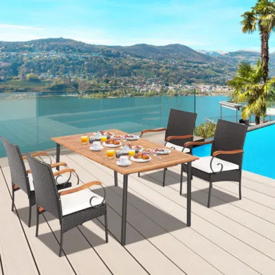Hivvago 5 Pieces Patio Wicker Dining Set With Detachable Cushion And Umbrella Hole In Gray