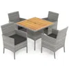 Hivvago 5 Pieces Pe Wicker Patio Dining Set Outdoor Acacia Wood Table And Chairs In Gray