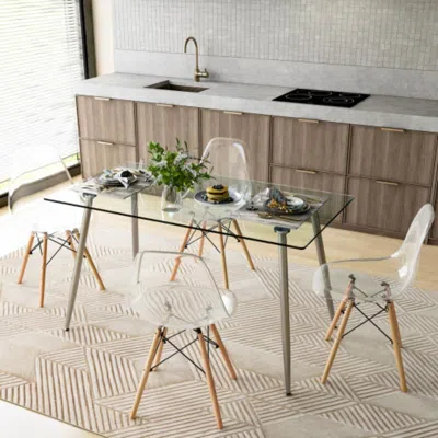Hivvago 5 Pieces Rectangle Dining Table Set With 51 Inch Glass Tabletop-gray