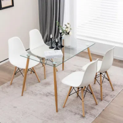 Hivvago 5 Pieces Rectangle Dining Table Set With 51 Inch Glass Tabletop-white