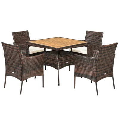 Hivvago 5 Pieces Wicker Patio Dining Set With 4 Armrest Chairs In Brown