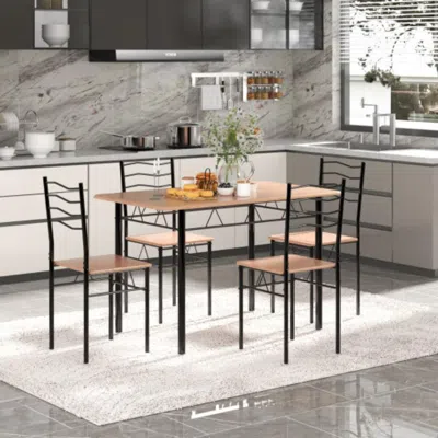 Hivvago 5 Pieces Wood Metal Dining Table Set With 4 Chairs-natural